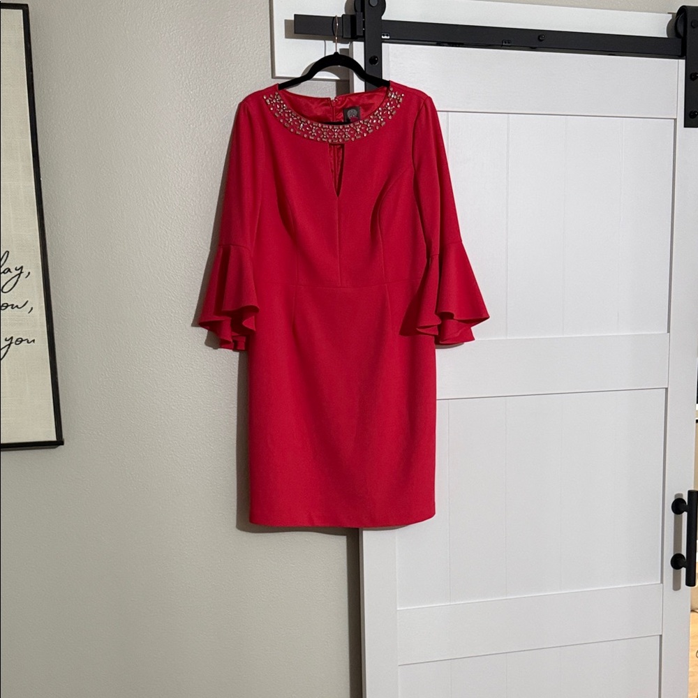 Vince Camuto Red Dress with Embellished Neckline